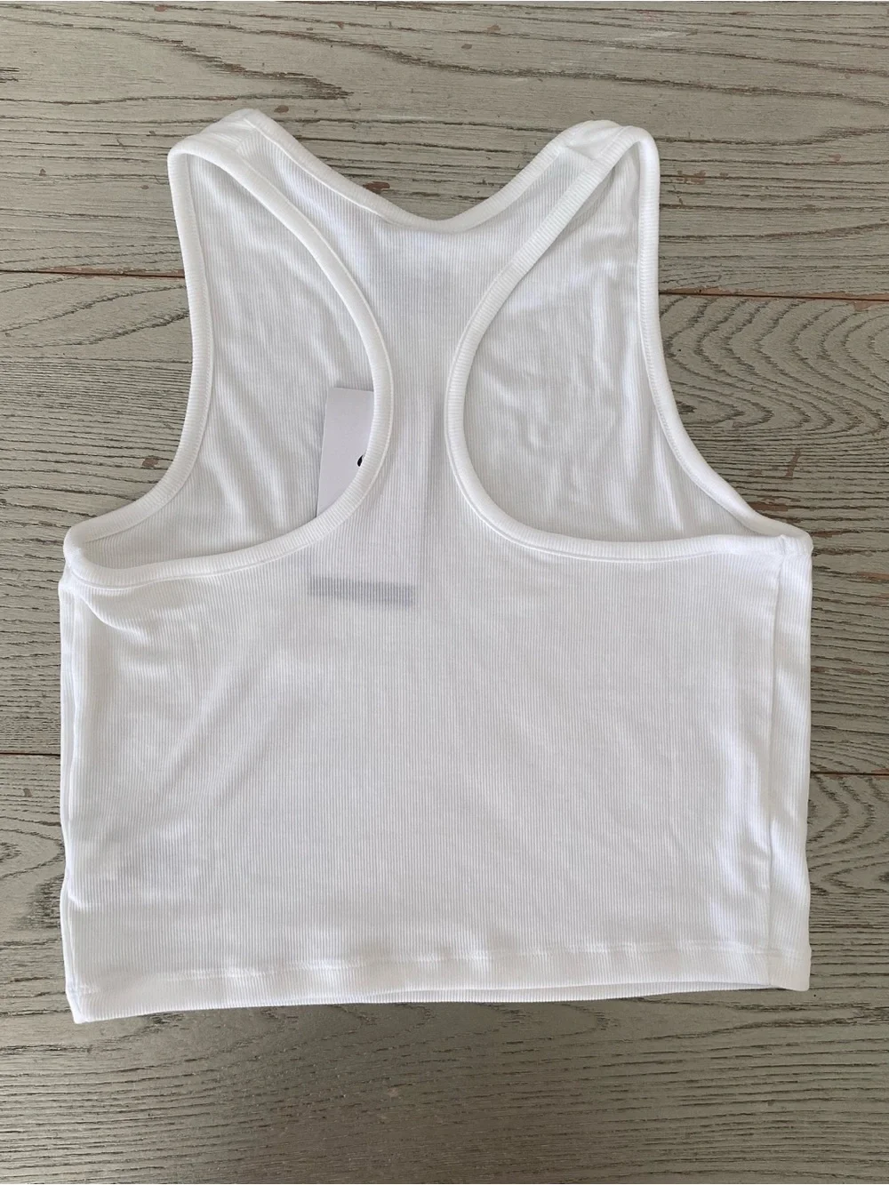 Nike White Ribbed Crop Tank with Black Swoosh
